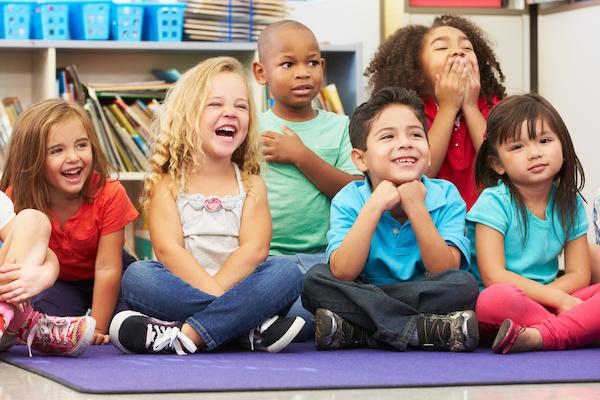 preschool kids laughing and excited and curious