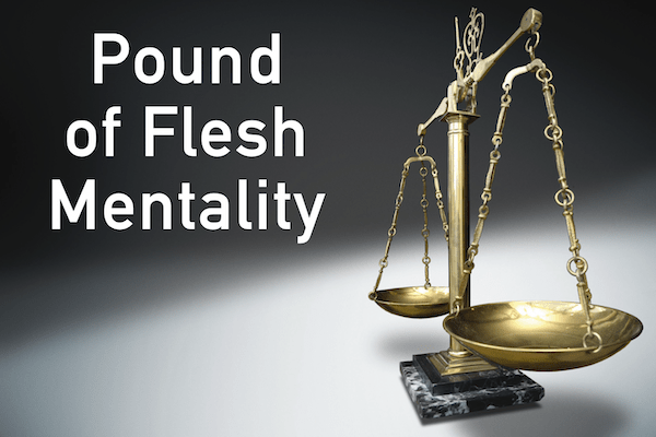 pound of flesh picture with metal scales