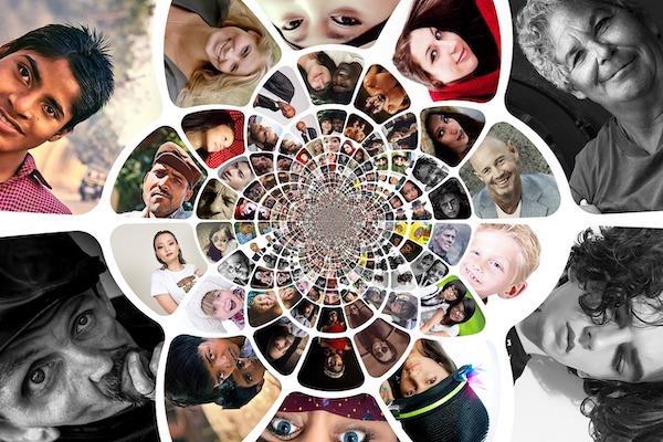 pictures of many diverse people as if linked together