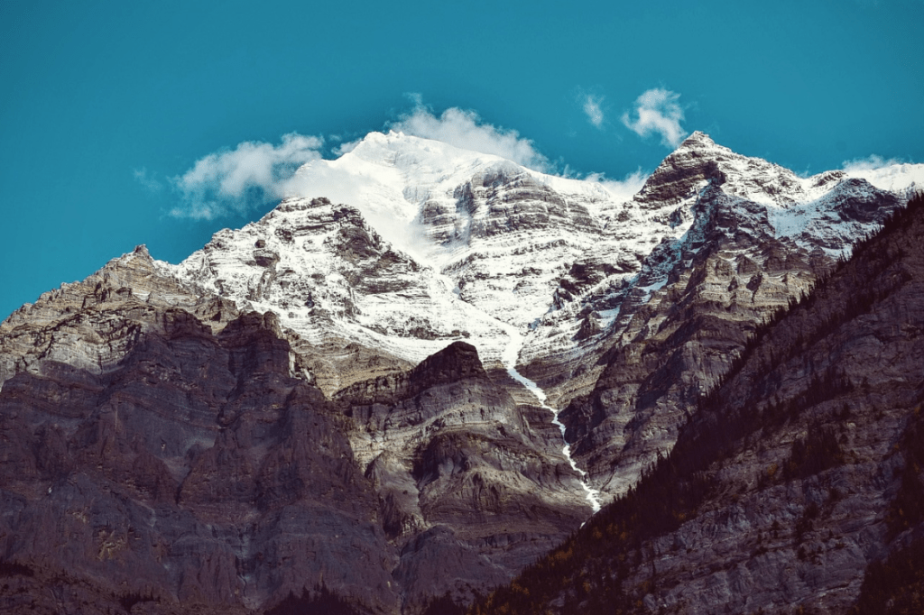 snow capped mountains with blue sky
