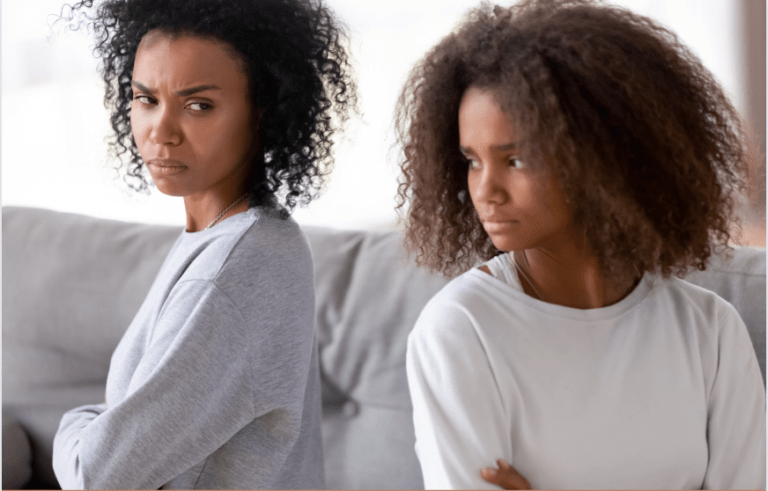 black mom and daughter angry and turning away