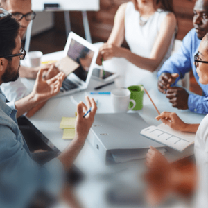 Diverse colleague team meeting and discuss accountable culture practices